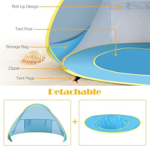 Baby Beach Tent Pop Up Beach Tents Baby Tent for Beach, Portable Shade Pool UV Protection Sun Shelter for Infant - color: blue
