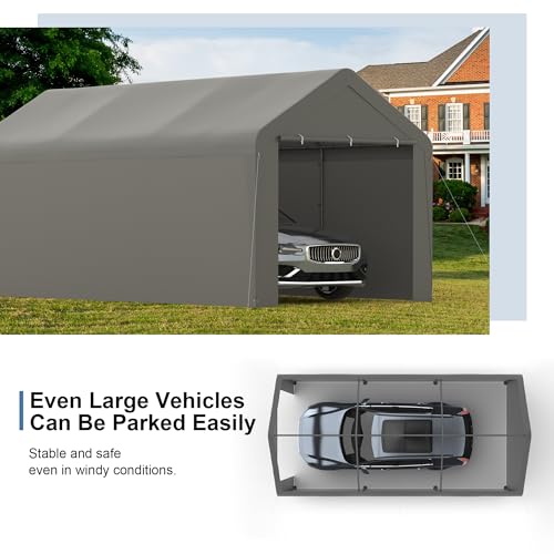 Carport, 10‘ x 20’ Heavy Duty Portable Garage All-Season Car Canopy w/Removable Sidewall & Doors, Carport Canopy Party Tent w/Water-Resistant Tarp for Backyard (Grey, 10‘ x 20’) - color: Gray, size: 10' x 20' /with side