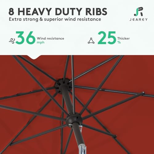 JEAREY Outdoor Patio Umbrella 9FT Outdoor Table Umbrella with Push Button Tilt and Crank, Market Umbrellas 8 Sturdy Ribs UV Protection Waterproof for Garden, Deck, Pool (Cherry Red) - color: Cherry Red