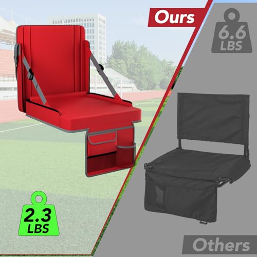 Stadium Seats with Back Support 1PACK Adjustable Bleacher Chairs with Back and Cushion Bleacher Seat with Cup Holder, Carry Handle & Shoulder Strap for Outdoor Sports Events, Picnics - color: Red-1pc-xl-large