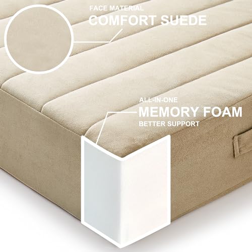 JKMAX 22 inches Floor Pillow for Adults - Large Meditation Cushion with Thick Foam & Soft Tufted Cover - Premium Outdoor Square Floor Cushion Seat - Yoga Pillows for Sitting On Floor - Khaki - color: Khaki, size: 1 Count
