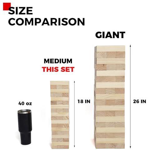 Outdoor Games Medium Wooden Tower Stacking Game - 54 Premium Pine Blocks Stack up to 3FT with Custom Rules Board & Heavy Duty Carry Bag - Outdoor Lawn Games for Backyard Parties, Camping, Tailgating - color: Natural, size: Medium