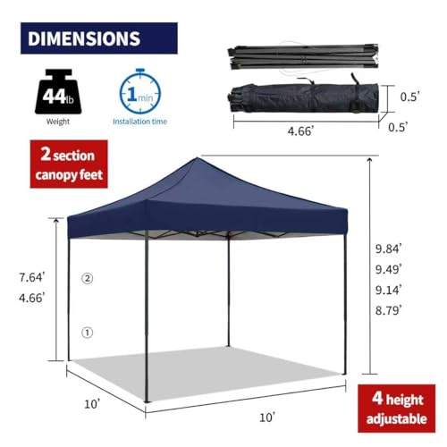 10x10 Pop up Canopy Tent with Sidewalls,Heavy Duty Waterproof Sun Shade Canopy Easy up Canopy with Wheel Bag Commercial Gazebo Tent for Outdoors Parties Vendors Camping Beach (Navy Blue) - color: Navy Blue