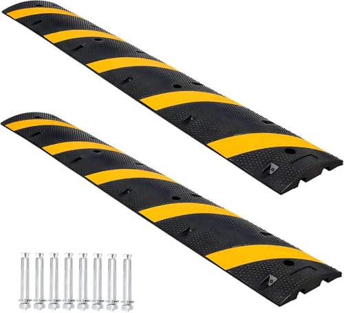 6Ft 2 Packs Recycled Rubber Speed Bump, 25000 Lbs Capacity Heavy Duty Traffic Calming Hump, 2 Channel Modular Cable Protector Ramps for Asphalt Concrete Gravel Driveway Road - size: 6ft