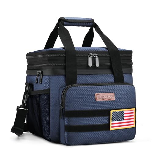 Tactical Lunch Box for Men- Large Insulated Lunch Bag-Expandable Adult Lunch Box with Adjustable Shoulder Strap-Large Lunch Tote Bag for Work Camping Fishing (Dark Blue) - color: Dark Blue