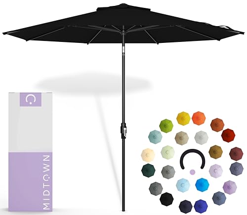 Midtown Umbrellas – The Swilt 8 Ft Patio Umbrellas with 360° Swivel & Tilt Mechanism, 8 Fiberglass Ribs & Terylast Polyester Fabric for Backyard, Deck, Pool & Cafes - Ebony Canopy, Black Pole - color: Terylast Ebony, size: 8 Feet