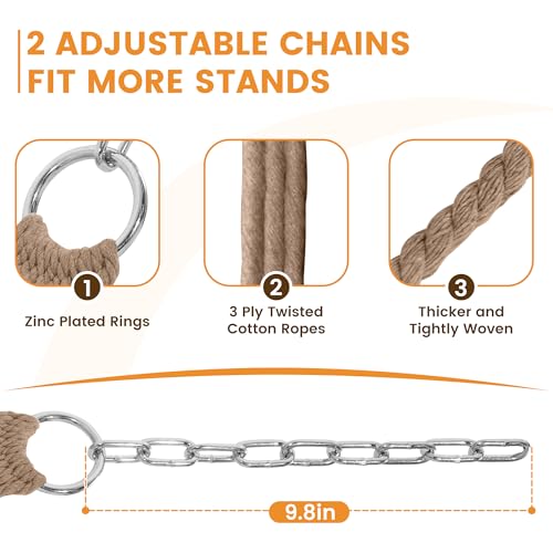 Lazy Daze Hammocks 12FT Double Rope Hammocks, 2 Person Hand Woven Cotton Hammock with Spreader Bar, Carabiner, Tree Strap, Chain for Outside, FIT 13-15 FT Stand, Max 450 Lbs, Brown - color: Brown