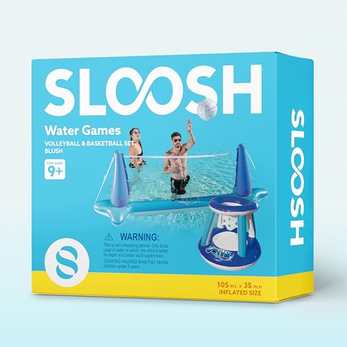 JOYIN Inflatable Volleyball Net & Basketball Hoops Pool Float Set; Balls Included for Kids/Adults, Summing Pool Game, Floating, Summer Floaties, Volleyball Court |Basketball,L-Dark Blue - color: Dark Blue, size: Large