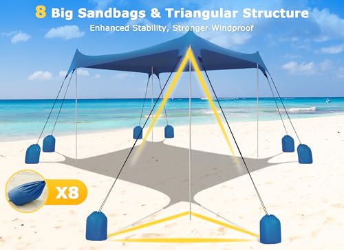Gorich Beach Tent Sun Shelter with 8 Sandbags, UPF50+ Protection & Windproof Pop Up Beach Canopy Tent Sun Shade for Family, Travel & Camping, Easy Setup Canopy Umbrella - color: Navy, size: 7 x 7 FT