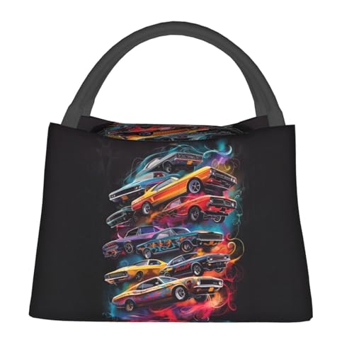 Retro Car Reusable Lunch Box,Colorful Classic Vehicle Lunchbox for Men Boys Teens,Insulated Lunchbag,11in*6.3in*6.7in,Gifts Makeup Bag,Portable Handbag for School Picnic Work Travel Hiking - color: Car 02