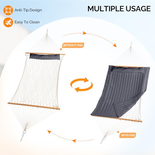 ONCLOUD Hammock with Stand, Double-Barrel Hammock with Hammock Bed, Heavy Duty Adjustable Hammock Set for Outdoors, Patio, Yard, Garden, 550 LBS (Gray) - color: Grey
