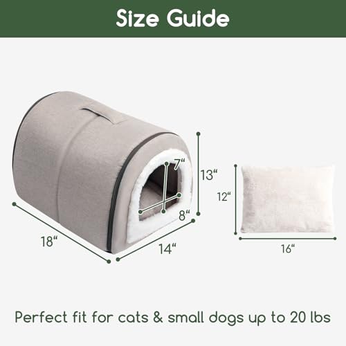 Hollypet Cat Bed Self-Warming 2 in 1 Foldable Kitty Cave Hut House Nest Pet Sleeping Bed, Linen Pet Condo for Indoor Cats, Gray Arched Cave - color: Gray Arched Cave