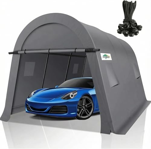 COBIZI 10x15 Carport Canopy Heavy Duty Portable Garage Tent with Double Zippered Roll-up Doors & Vents, Large Space Car Port Car Garage Waterproof Anti-Snow for Cars, Boats, Trucks, Gray - color: Gray, size: 10'x15'
