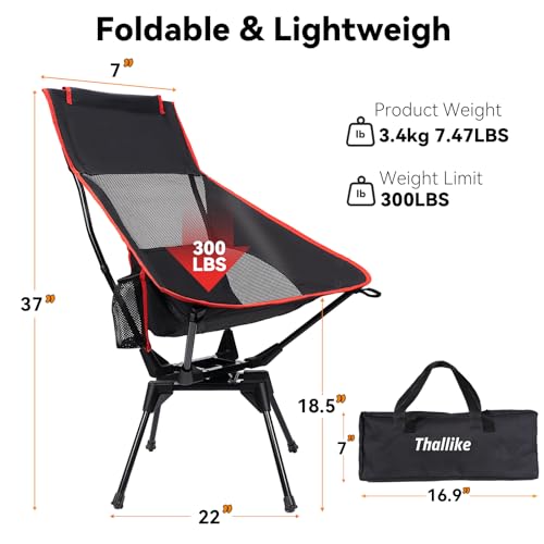 Upgraded 360° Swivel Folding Camping Chair, Lightweight High Back Portable Chairs with Head Support, Compact & Stable for Outdoor Camp, Travel, Beach, Picnic, Festival, Fishing, Hiking, Backpacking - color: High Back Black
