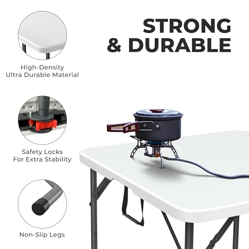 Our Modern Space 34" Square Foldable Table with Built in Handle & Steel Legs | Heavy Duty Portable | Perfect for Party, Dining, Wedding, Events, Picnic Indoor, Outdoor, Camping, Utility, Temporary - color: White, size: 3 FT - Square