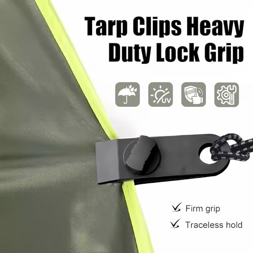 20 Pack Tarp Clips with Bungee Balls, Heavy Duty Tarp Tie Downs, Waterproof Lock Grip Tent Clips for Camping, Garden Shade Cloth, Car Cover and Awning, Black - size: 20 PCS