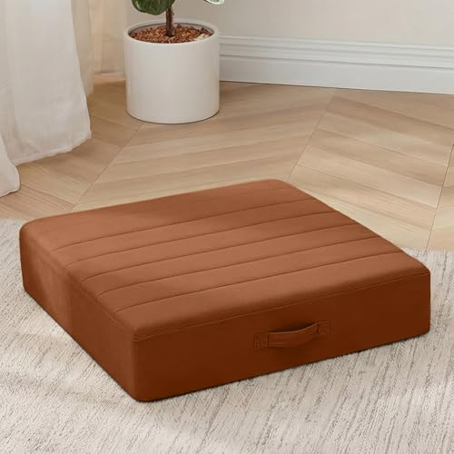 MeMoreCool Square Floor Pillow Seating for Adults Kids, Large Meditation Cushion Floor Pillow with Thick Foam & Soft Tufted Cover, Washable Big Pillow Seat Floor Cushion for Sitting Yoga 22" Coffee - color: Brown, size: 22 Inch