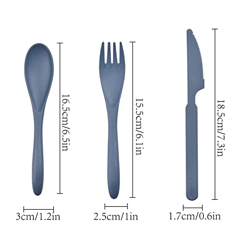 Forks Spoons Knife Set, 21 Pieces Wheat Straw Cutlery Set, Reusable Utensil Set for 7, Unbreakable and Lightweight Utensils for Party, Travel, Work, Lunch, Picnic, Camping or Daily Use (Blue) - color: Blue