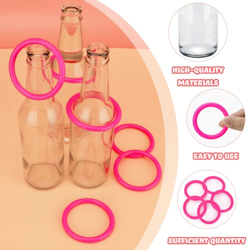 30 Pcs Ring Toss Game Carnival Game Set Include 24 Plastic Throw Rings and 6 Glass Bottles for All Occasions and Events, Summer Backyard Fun, Beach, Carnival Party Favor - color: Pink, size: 2.36"
