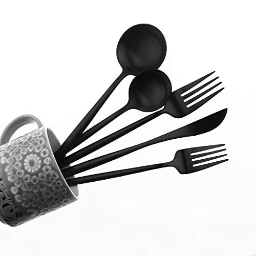 20-Piece 18/10 Stainless Steel Flatware Silverware, Luxury Dinnerware Set Travel Cutlery Tableware Include Knife Fork Spoon Service for 4,Healthy & Eco-Friendly Dishwasher Safe (Black Matte) - color: Black, size: Service for 4