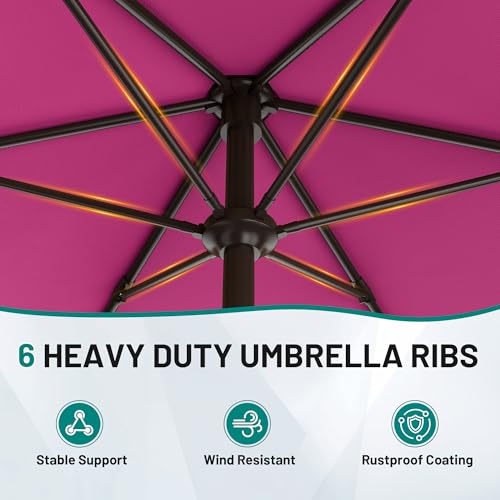 AreShark 7.5FT Patio Umbrella Table Market Umbrella with 6 Sturdy Ribs, Button Tilt/Crank, Heavy-Duty Outdoor Umbrellas for Pool, Deck, Garden and Backyard, Rose Pink - color: Rose Pink, size: 7.5FT