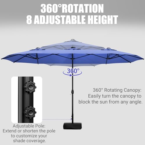 LEVELEVE 15FT Double-Sided Patio Umbrella with Base Included, Large Outdoor Rectangular Market Umbrella for Backyard, Poolside, Lawn & Garden,Blue - color: Dark Blue, size: 15FT