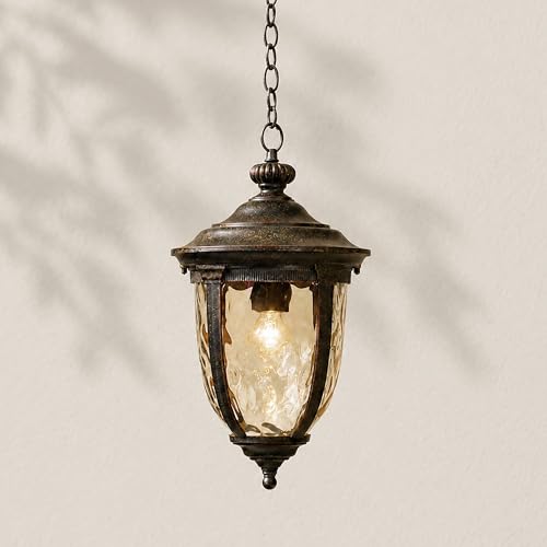 John Timberland Bellagio European Outdoor Ceiling Light Hanging Bronze Brown 18" Champagne Hammered Glass Damp Rated for Exterior House Porch Patio Outside Deck Garage Front Door Garden Home