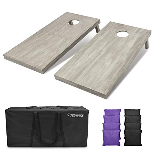 GoSports 4 ft x 2 ft Regulation Size Wooden Cornhole Boards Set - Includes Carrying Case and Bean Bags (Choose Your Colors) Over 100 Color Combinations - color: Black & Purple