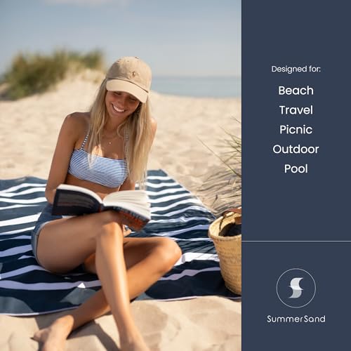 SummerSand Microfiber Beach Towel XXL Oversized (71 x 63 in) - Quick Dry, Sand Free - Compact and Lightweight for Travel - Recycled Materials - Extra Large Beach Blanket – Deep Blue - color: Deep Blue, size: 71x63"
