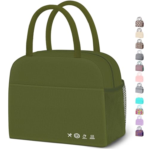 DALINDA Lunch Bag Lunch Box for Women Men Reusable Insulated Lunch Tote Bag High Capacity for Travel Work Picnic,army green - color: Army Green, size: Oxford cloth