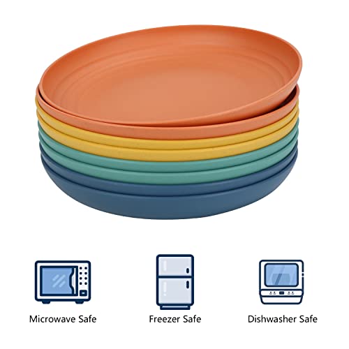 Homienly Wheat Straw Dinner Plates Set of 8 - Alternative to Plastic, Microwave & Dishwasher Safe, Unbreakable Kids Plates with 4 Colors (Colorful, 8 inch) - color: Classic Bright, size: 8 Inch