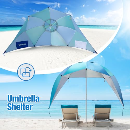 LOTTAFUN Beach Shelter Umbrella Premiere UPF 50+ Umbrella Shelter for Sun and Rain Protection for Adult (10-Foot,Blue Stripe) - color: Blue Green