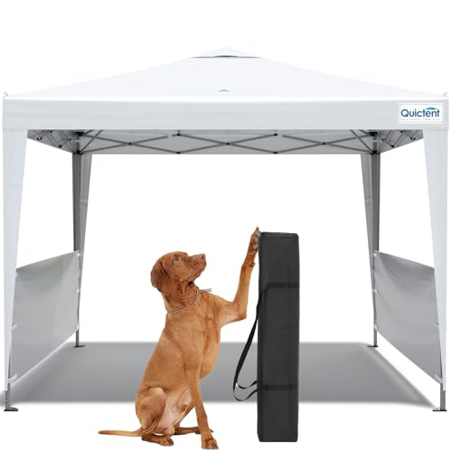 Quictent 10x10 Pop Up Canopy Tent with 2 Half Sidewall, Instant Setup Gazebo for 1 Person, Portable & Compact, Waterproof & UV Protection, Ideal for Camping, Beach, Parties, and Outdoor Events - color: White, size: 10x10 with 2 Half Sidewall