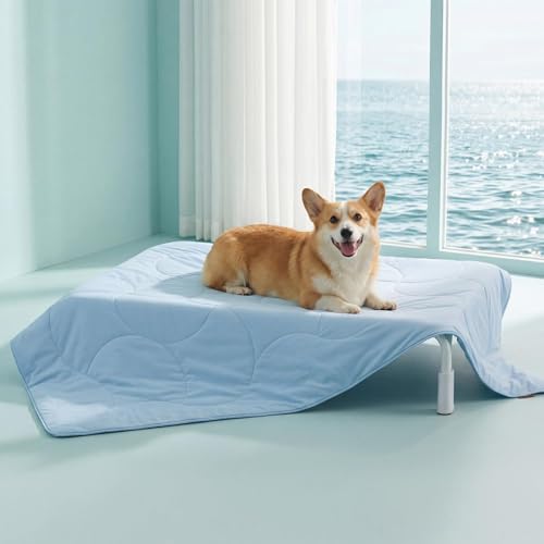 ZOMISIA Premium Cooling Blanket for Large Dogs - Q-MAX>0.5 Cold Breathable Washable Pet Mat, Travel Soft Dog Summer Essentials, Blue, 40"x50" - color: Blue, size: L(40x50")