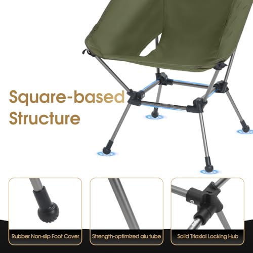 MOON LENCE Portable Camping Chair Plus, Larger & Roomier, Compact and Lightweight Still, Folding Chair for Backpacking & Hiking, 330Lbs Capacity (Moss Green-2pack) - color: Moss Green-2pack