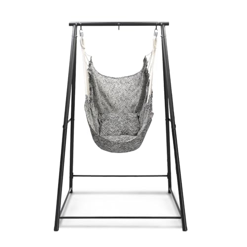 ONCLOUD Stylish Hammock Chair with Stand for Indoor & Outdoor Use, Boho Style Hammock Perfect for Patio, Balcony, Garden and Living Room, Heavy Duty 660 LBS with Cushion (Full Set) - style: Full Set