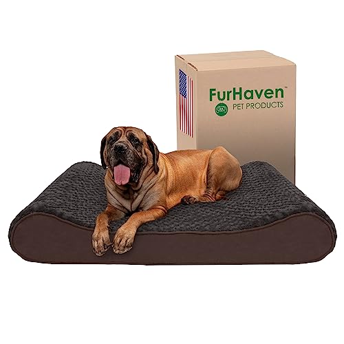 Furhaven Cooling Gel Dog Bed for Large Dogs w/ Removable Washable Cover, For Dogs Up to 150 lbs - Ultra Plush Faux Fur & Suede Luxe Lounger Contour Mattress - Chocolate, Jumbo Plus/XXL - color: Ultra Plush (Chocolate), size: Jumbo Plus