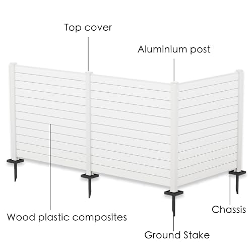 Kozyard 50" W x 48" H Outdoor Privacy Screens Aluminum Post, Air Conditioner Fence Panels, Pool Equipment Enclosure, Trash Can Screens Fence Kit for Outside Backyard Patio (White/3 Panels) - color: White/3Panels