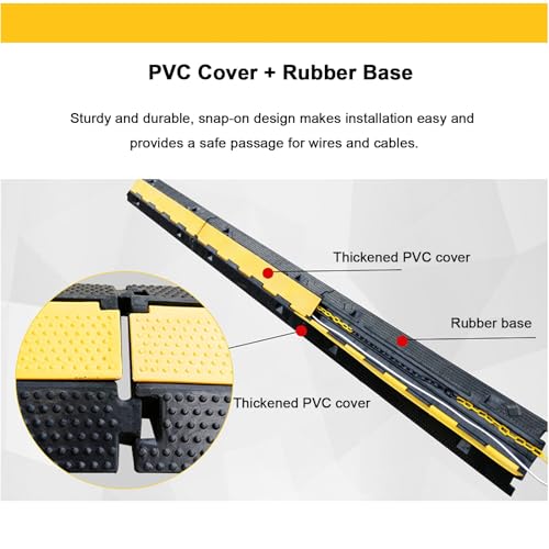 Cable Protector Ramp, 2 Channel, Driveway Hose Protector, Prevent Trip Hazard for Home Office or Outdoor Settings, Rubber Cable Cover with Yellow Plastic Lid, for Indoor&Outdoor (Color : 1 Pack) - color: 1 Pack