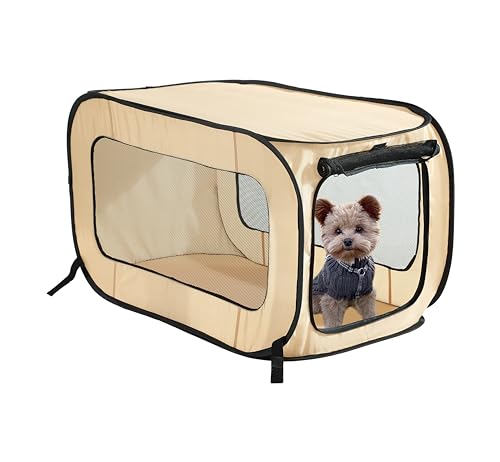Beatrice Home Fashions Portable, Collapsible, Pop Up Kennel Travel Cat and Dog Crate, 32.5" L x 19.5" W x 19.5" H, Beige - color: Beige, size: 32.5"L x 19.5"W x 19.5"H