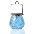 Afirst Mosaic Solar Lanterns Outdoor - Glass Hanging Solar Lights Hollow Out Waterproof Table Lamp Outdoor Decorative for Garden, Patio, Holiday Party Outdoor Decoration - style: ice-blue
