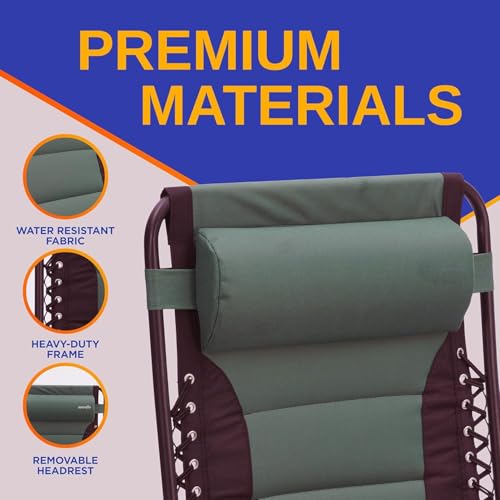 Simple Deluxe Relaxing Recliners Patio Chairs Adjustable Steel Mesh Zero Gravity Lounge Chair Beach Chairs with Pillow and Cup Holder, Black Green - color: Black Green, size: 62.2"(L) x 29.13"(W) x 41.73"(H)