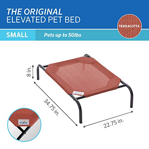 Coolaroo Original Elevated Dog Bed - Breathable Off-The-Ground Pet Bed with Cooling Fabric, Joint Relief & Moisture-Resistant Fabric, 100% Recyclable, Easy Clean, Terracotta, Small - color: Terracotta, style: Small Dog Bed
