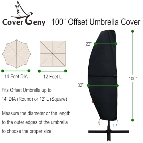 Patio Umbrella Cover Fits 12-14Ft Cantilever Umbrella, Waterproof 600D Heavy Duty Offset Umbrella Covers with Extended Support Pole and Zipper for Easy On Off, Outdoor Parasol Covers with Storage Bag. - size: Fits Offset Umbrella 12 -14 Feet DIA