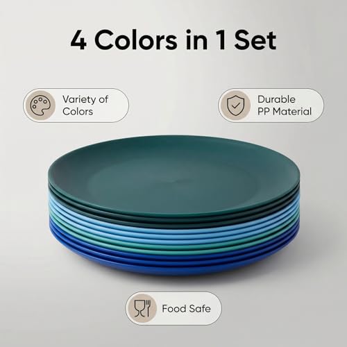 AOYITE Plastic Plates Reusable 10 inch, Unbreakable Dinner Plates set of 12, BPA Free Microwave & Dishwasher Safe Party Plate for Any Occasion, BBQ, Travel, Events (Coastal) - color: Cool Blue Gradient
