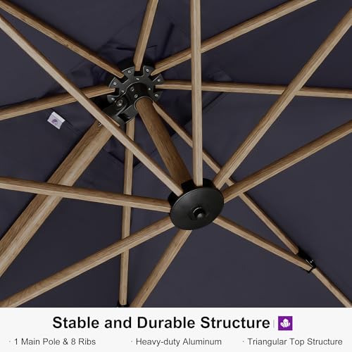 PURPLE LEAF 11FT Patio Umbrella Square Cantilever Umbrella Teak Finished Aluminum Frame Large Windproof Offset Outdoor Sun Umbrellas for Beach Pool Deck, Navy Blue - color: Navy Blue / Umbrella Only, size: 11' X 11'