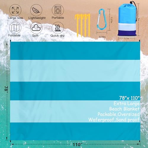 Beach Blanket Waterproof Sandproof Oversized Lightweight 78''×110'' 1-7 Adults Blanket Beach Large Picnic Mat for Travel Camping Hiking Picnic - color: Teal, size: 78''x110''