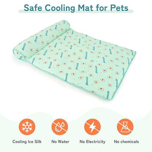 PUMYPOREITY Cooling Dog Bed, Pet Cooling Mat with Pillow, Ice Silk Cooling Dog Blanket, Self Cooling Pad for Cat,Dog, Washable Summer Pet Mat for Kennel, Crates, Sofa, Floor, Green, L - color: Green, size: Large
