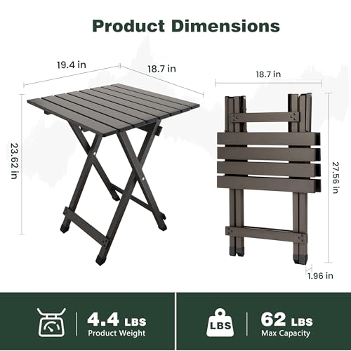 SUNNYFEEL Folding Camping Table - Lightweight Aluminum Portable Picnic Table, 18.5x18.5x24.5 Inch for Cooking, Beach, Hiking, Travel, Fishing, BBQ, Indoor Outdoor Small Foldable Camp Tables - color: Brown-1set