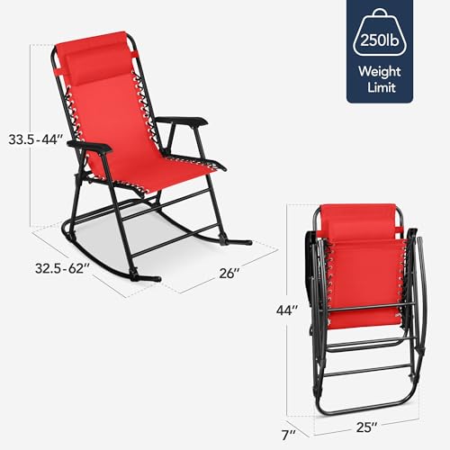 Best Choice Products Outdoor Zero Gravity Rocking Chair, Folding Reclining Patio Lounge Chair with Adjustable Pillow for Lawn, Beach, Camping - Crimson Red - color: Crimson Red